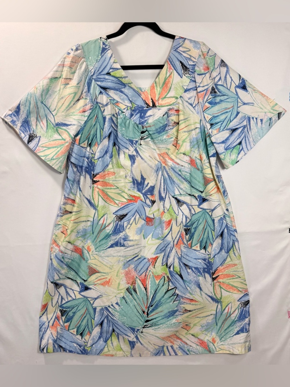 Carriage Court Tropical Print Dress Size L 16-18 Cotton Short Sleeve Pocket